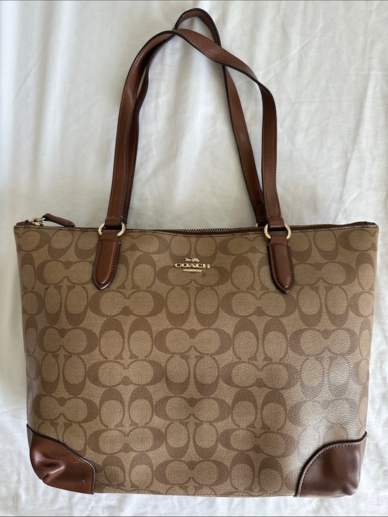 Coach Handbags - Coach Signature Canvas Tote in Brown and Dark Brown